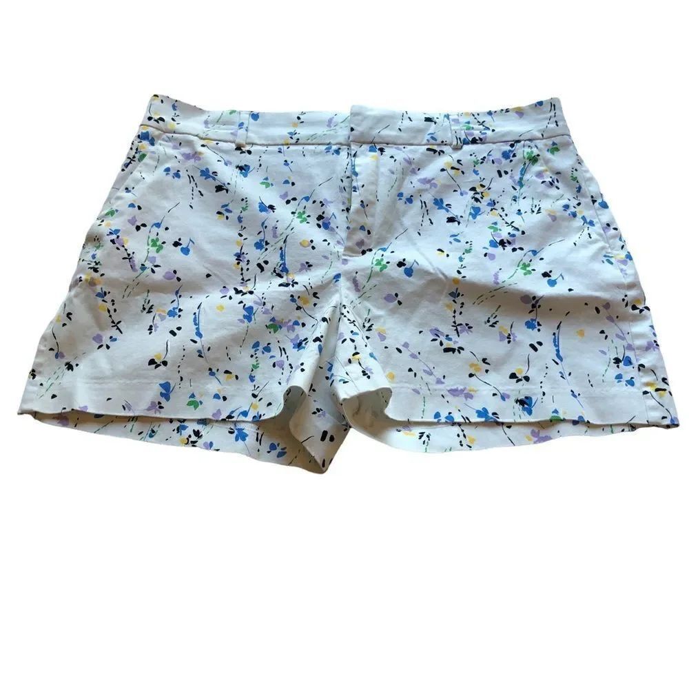 Banana Republic shorts white multi-color floral NWT Size 14  faux front pockets